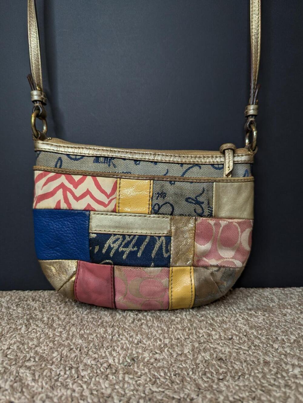 Coach Rare Hampton Y2K Crossbody Bag Vintage Multicolor Patchwork Leather Canvas